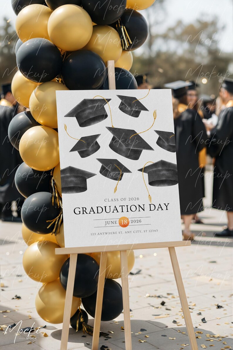 Gradutation Day Sign 18x24 Graduation Sign Mockup – Grad Party Welcome Poster Easel Display ...