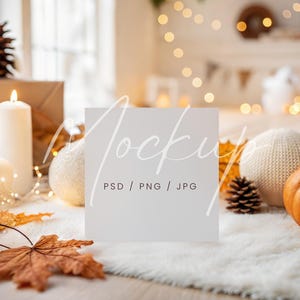 Fall Square Greeting Card Mockup, Square Invitation Mockup, Pumpkins Card Mockup, PSD/Canva Autumn Invite Mockup, 5x5 Card Mockup