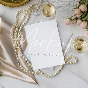 Brautparty 15x18 Invite Mockup, Perlen und Prosecco Bachelorette Invite Mockup, leere Karte Mockup, Hochzeit Briefpapier Karte PSD/Canva Mockup