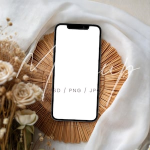 Neutral iPhone Screen Mockup, Wedding Invite Device Mockup, PSD/Canva Smartphone Mockup, Boho Social Media Mockup, Electronic Invite Mockup