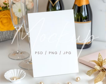 Wedding Invitation 5x7 Card Mockup, Floral Design (PSD, JPG, PNG)