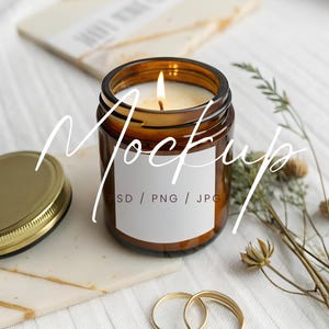 Modern Candle Label Mockup, Amber Candle Mockup, Jar Candle Mockup, Clear Candle LAbel Mockup, Candle Tag Mockup, Editable White 3x3 Mockup