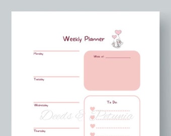 Modello di agenda stampabile con cuore rosa carino - Set di agenda giornaliera, settimanale, mensile, 4 pagine, download istantaneo, lettera A4 A5 mezza dimensione