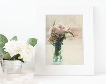 Rustic Jar of Flowers Digital Download, Art Print, Book Print, Rose Bouquet Print, Instant Printable Art