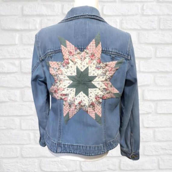 Upcycled Vintage Denim Jacket, Patchwork Quilt Em… - image 1