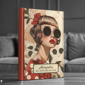 Personalized vintage style notebook with custom name and quote unique retro woman design hardcover journal perfect gift for her