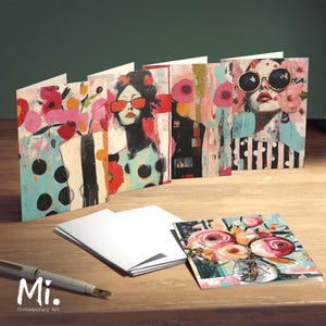 Set of 5 Greeting Cards | Folding Floral & Fashion Cards with Quotes | Small Wall Art, Desk Decor | Unique Gift for April Holidays | Ai art