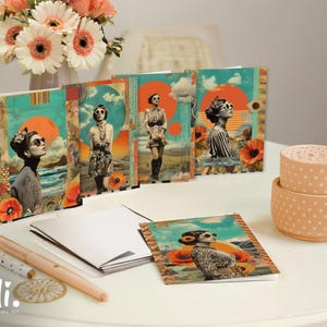 Set of 5 retro radiance greeting cards for vintage style lovers artistic women stationery gift bold collage fashion birthday thank you