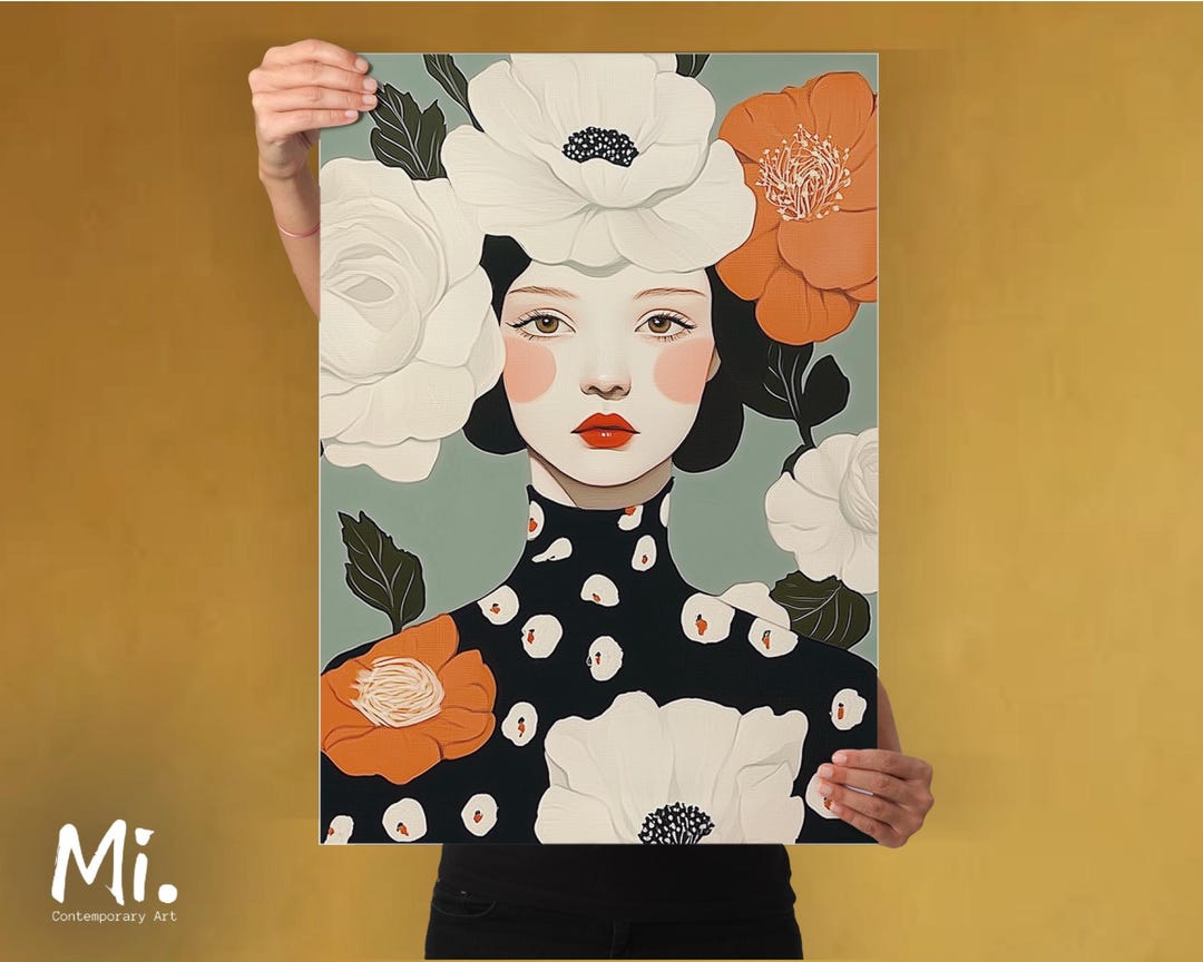 Floral Woman Portrait Wall Art Pastel Botanical Print Feminine Face ...