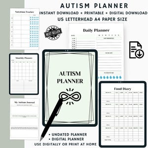 Printable Autism Planner, Autism Planner Adult, Daily Planner For Autism, Autism Digital Planner, Behavior Tracking, Medication Log