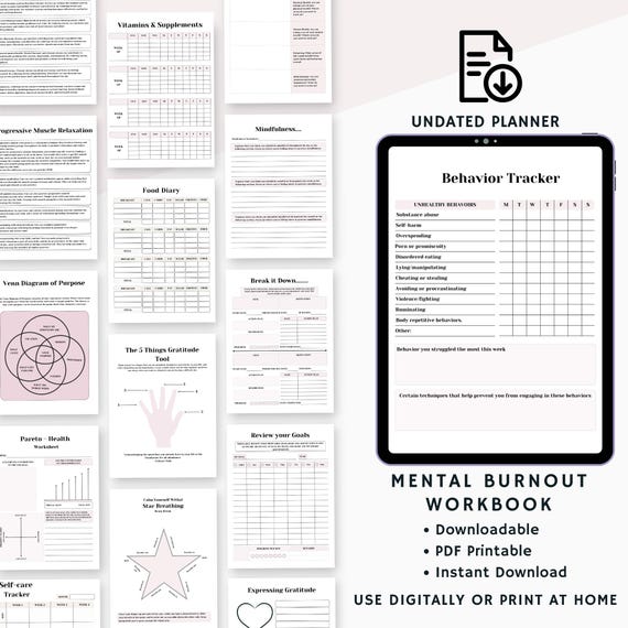 Burnout recovery bundle: burnout journal, burnout planner, burnout worksheets | Stress Relief & Mental Health Support