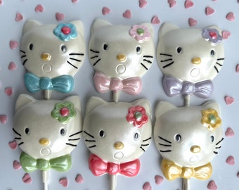 12-Say Hello To My Sparkling Kitty Kat White Chocolate Lollipop Favors