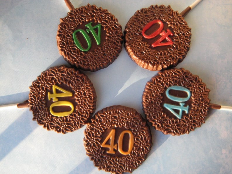 12-40th Birthday Chocolate Lollipop Favors image 1