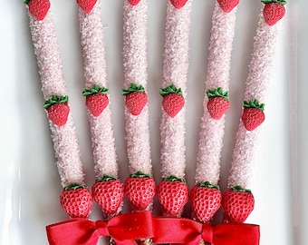 12-Brilliant Strawberry Chocolate Covered Pretzel Rods For Birthday Gift/Anniversary Gift/Special Occasion/Baby Shower