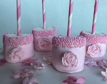 12-Pink Chocolate Covered Marshmallows For Baby Shower/Wedding/Birthday Party/Party Favors