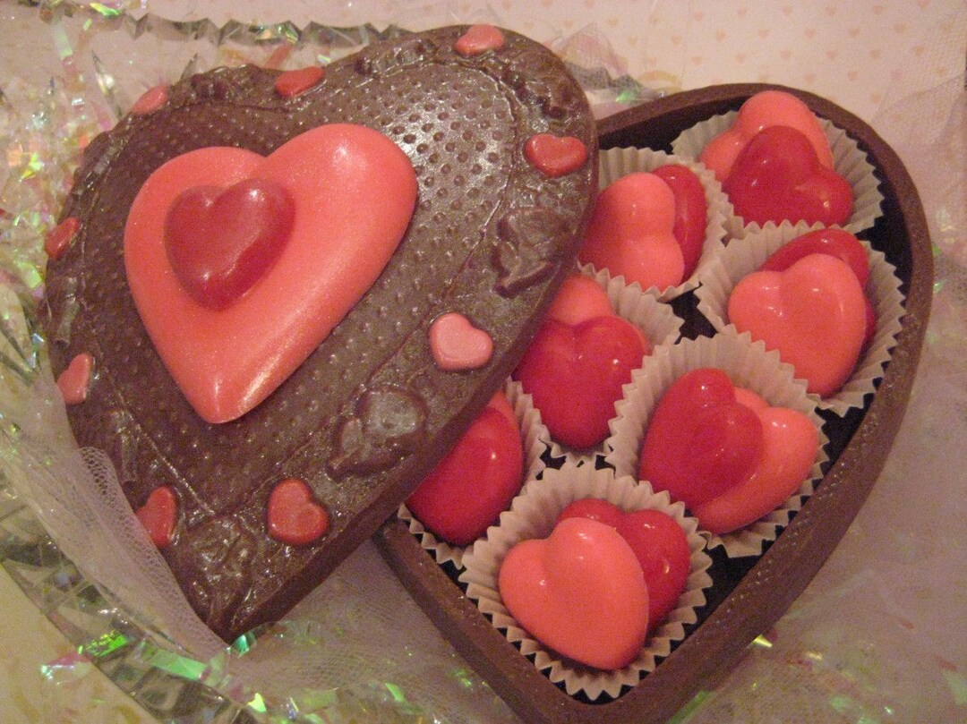 Edible Solid Milk Chocolate Heart Box Filled With Red and Pink Candies Etsy