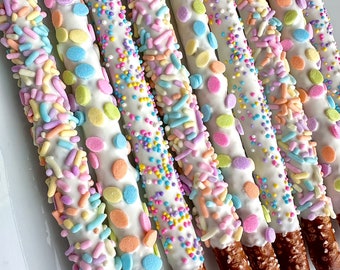 12-Easter White Chocolate Covered Pretzels/For Easter Gift/Easter Basket Treats/Easter Chocolate