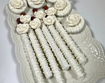 12-Oreos AND 12-White Chocolate Covered Pretzels With Flowers For Wedding/Bridal Shower