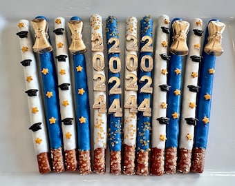 12-Graduation 2024 Gold Diploma Chocolate Covered Pretzel Rods For Graduation Party/Graduation Favors