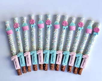 12-First Birthday Chocolate Covered Pretzel Rods For 1st Birthday/Party Favors