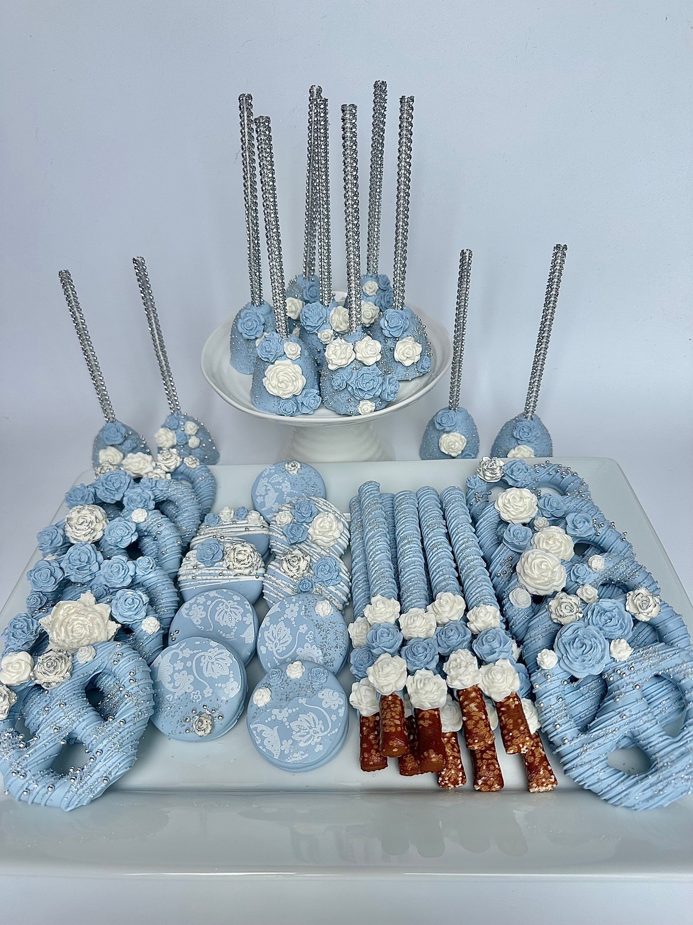 36 Piece Dusty Blue & White Chocolate Treat Party Package For Wedding Favors/Birthday Party Favors/Party Favors/Baby Shower Favors