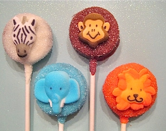 12-Safari Animals-Chocolate Covered Oreo Pop Favors For Birthday Party/Baby Shower/Party Favors