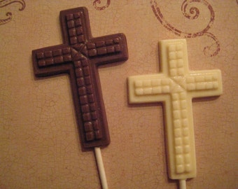 12-Chocolate Cross Lollipops For First Holy Communion/Baptism/Party Favors