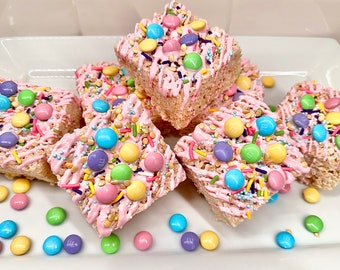 12-Extra Thick Rice Krispie Treat Squares For Birthday Party/Sweetheart Gift/Sweet Sixteen/Party Favors