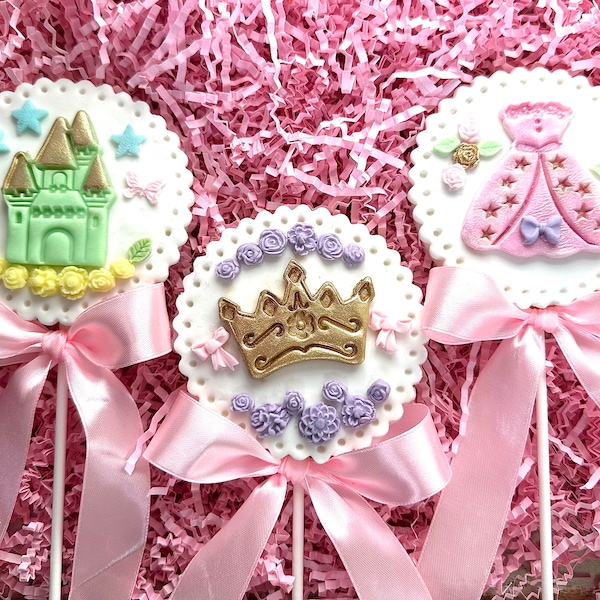 12-Gorgeous Princess White Chocolate Lollipops Decorated With Fondant For A Princess Birthday Party/Little Girl Birthday Party