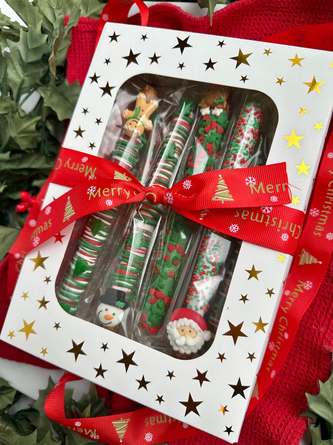 12christmas Chocolate Covered Pretzel Rod Gift Box for Christmas/school Party Favors/christmas