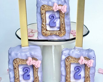 12-Lavendar Chocolate Covered Rice Krispie Treats With Birthday Age/Birthday Party/ Childrens Party/Party Favors
