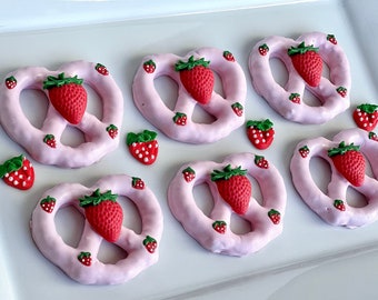 12-Sweet Strawberry Chocolate Covered Pretzels  For Birthday Gift/Anniversary Gift/Special Occasion/Baby Shower/Party Favors