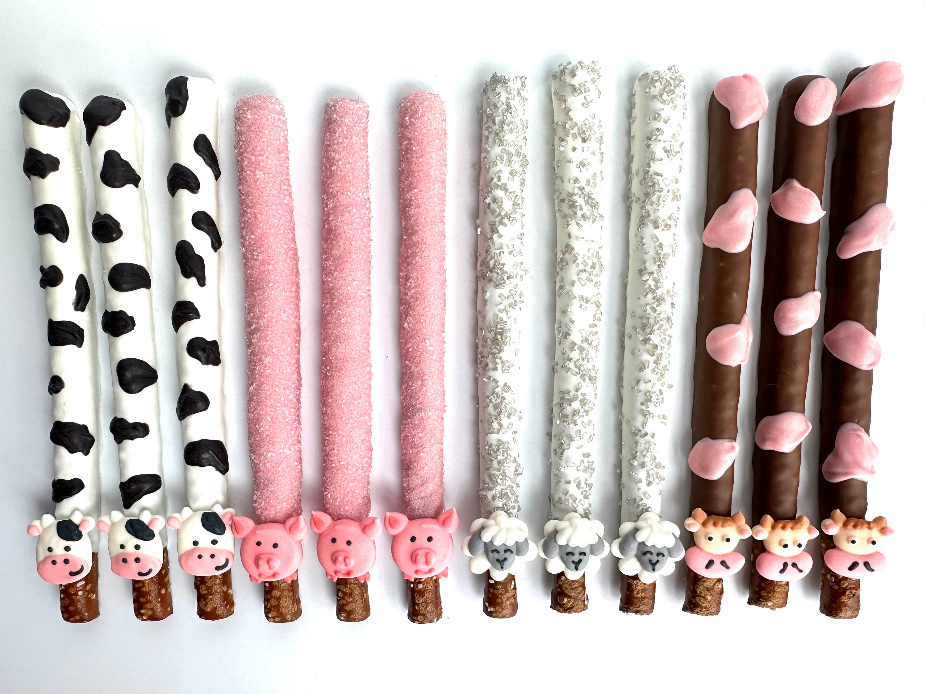 12-Farm Animal Chocolate Covered Pretzels For Birthday Party/Baby Shower