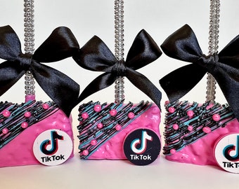12-TikTok Themed Chocolate Covered Rice Krispie Treats For Birthday Party/Party Favors/Tik Tok party
