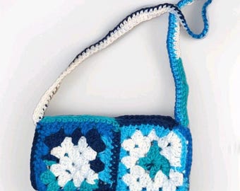 Handmade Crochet Crossbody Bag: Blue Granny Square Design