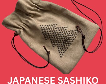 Sashiko Kit DIY Drawstring Gift Bag Japanese Embroidery Craft Kit Sewing Project for Beginners Craft Lover Present