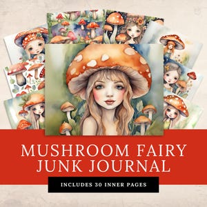 Fairy junk journal digital paper mushroom fairies girl whimsical autumn ephemera for craft lover scrapbook clipart fairy digital art