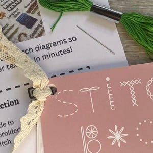 Card Stitch Book Embroidery Kit 15 Practice Pages with Needle & Thread Learn 15 Stitches Digital Stitch Guide via QR Code Learn to sew kit