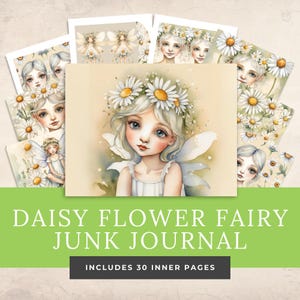 Diário de lixo de fadas, flores de papel digital, fadas, menina, cartão caprichoso, margarida, efêmera para amantes de artesanato, scrapbook, clipart, fada, arte digital