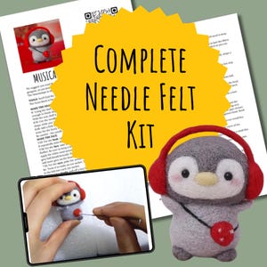 Beginner Needle Felting Kit Cute Penguin with Wool Tools Video Tutorial Easy Starter Craft kit Supplies DIY Needle Felt Animal kit wool felt