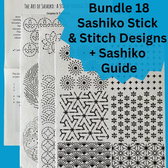 18 Water-Soluble Templates, Sashiko Design Bundle, A4 Printed Sheets, Includes A4 Beginner's Guide to Sashiko, Japanese Embroidery Patterns