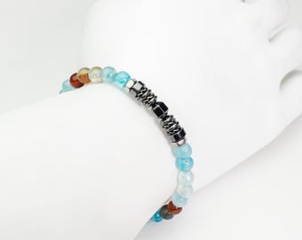 Bracelet Homme Femme perles 8mm pierres naturelles Agate Craquelée Veine de Dragon Hématite - Acier inoxydable fabriqué France 1000ola