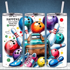 Bowling Tumbler Sublimation Design: Eat Sleep Bowl Repeat (Digital PNG Download)