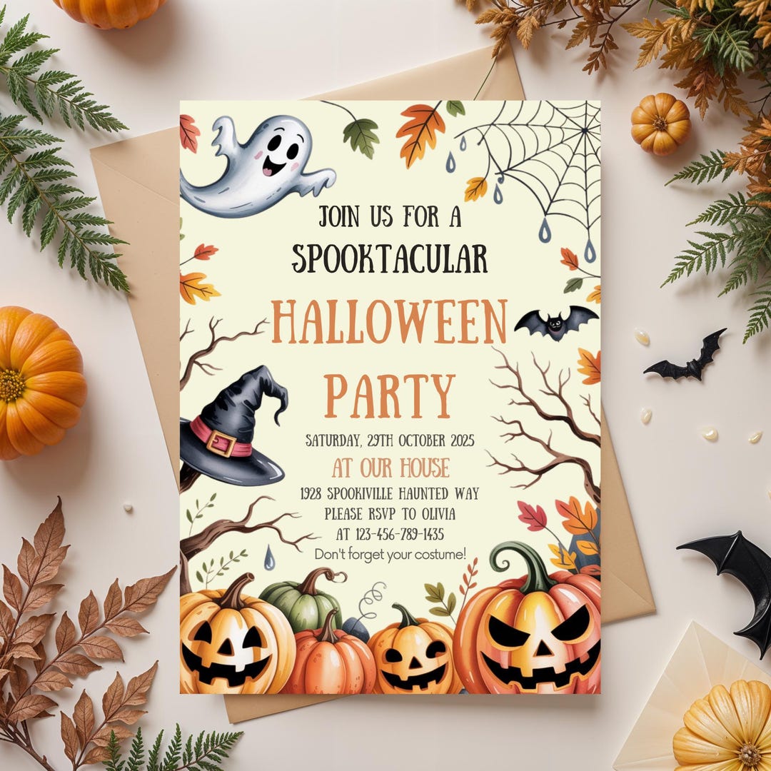 Spooky Pumpkin Halloween Party Invitation Editable Canva Template
