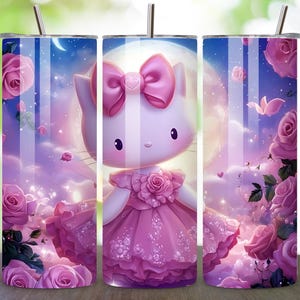Kitty Tumbler Wrap, 20oz Skinny Tumbler PNG, Cute Cat Sublimation Design, Digital Download