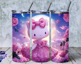 Cute Kitty Tumbler Wrap, Floral Cat Design (Digital Download)