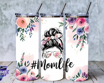 Mom Life Floral Tumbler Design: Funny Mom Bun PNG (Digital Download)