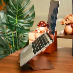 Solid Walnut MacBook Stand – Curved Wooden Laptop Holder for Desk Organization | Handmade Natural Finish Riser | Gift for Him or Her