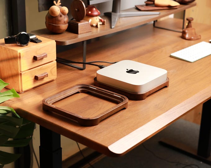 Handcrafted Walnut & Beech Mac Studio Stand: Dustproof Tech Dock