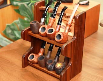 pipe holders tobacco The Big Easy Accessories Round Stand, Walnut Finish, Simple, Elegant, Functional, Fits 7 Pipes : Health & Household smoking organizer in our collection MUXIANG Wooden Tobacco Pipe Stand